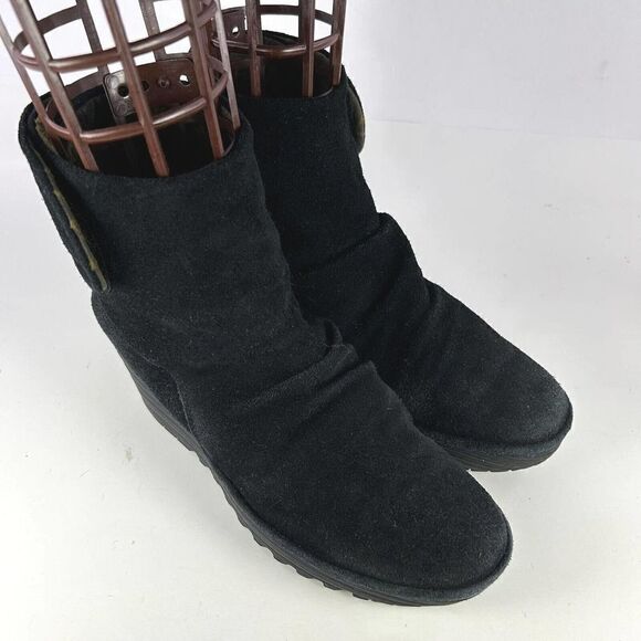 FLY London Yegifly Yegi689fly Black Suede Boot US 9 Wedge Heel Ankle Booties - Picture 7 of 10